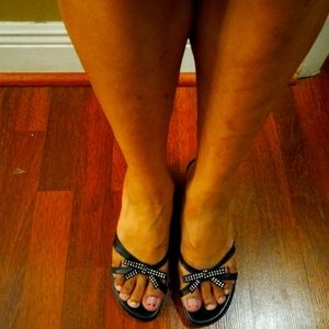 Callisto of California black Wedge Sandals with rihnstones